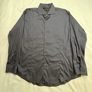 Bogosse Men's Long Sleeve Dress Shirt Size 5 Dark Blue With Purple Buttons